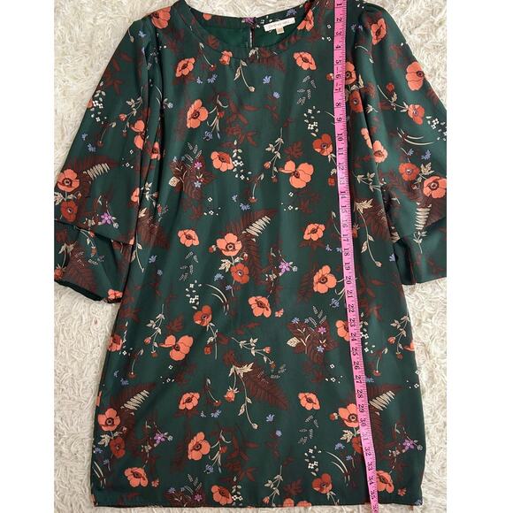 Skies Are Blue Women's Size L Green Floral Ruffle Sleeve Shift Dress #0563 - Picture 9 of 13
